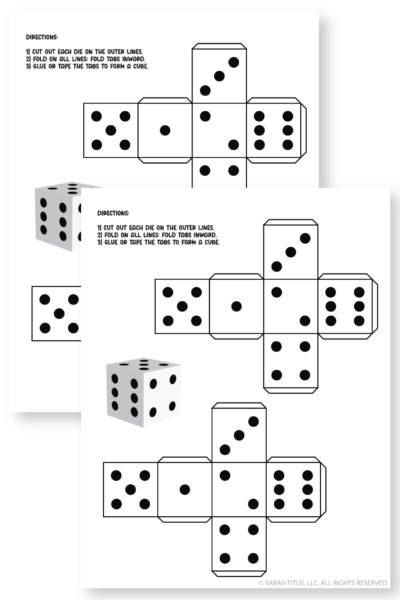 Printable paper dice for kids’ games—cut, fold, and glue dice net template