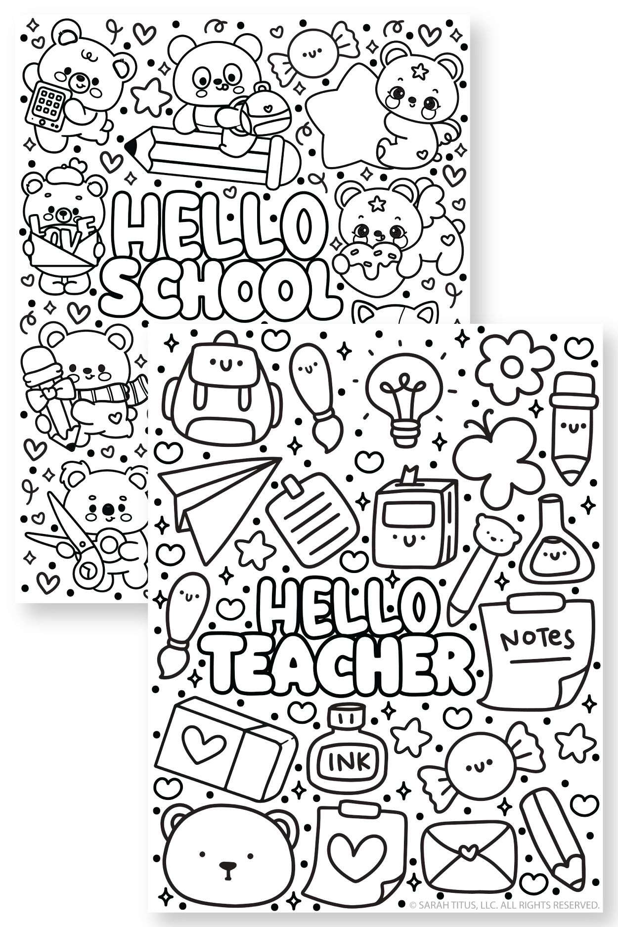 Hello School and Hello Teacher coloring pages (2-page free printable set)