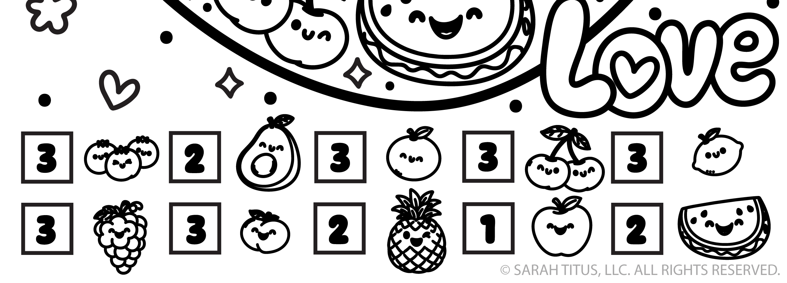 Fruit of the Spirit I-Spy answer key printable with colorful fruit icons and corresponding counts.