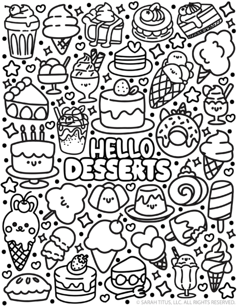 Hello Kawaii Food Coloring Pages (Cute Snacks, Drinks, Fruit, Veggies