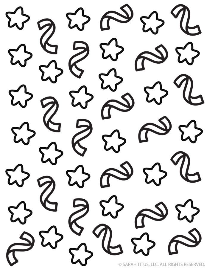 Printable DIY Valentine Shoe Box Kit: Valentine box decoration filler sheet to color with stars and ribbon squiggles for decorating around a classroom shoe box Valentine holder.