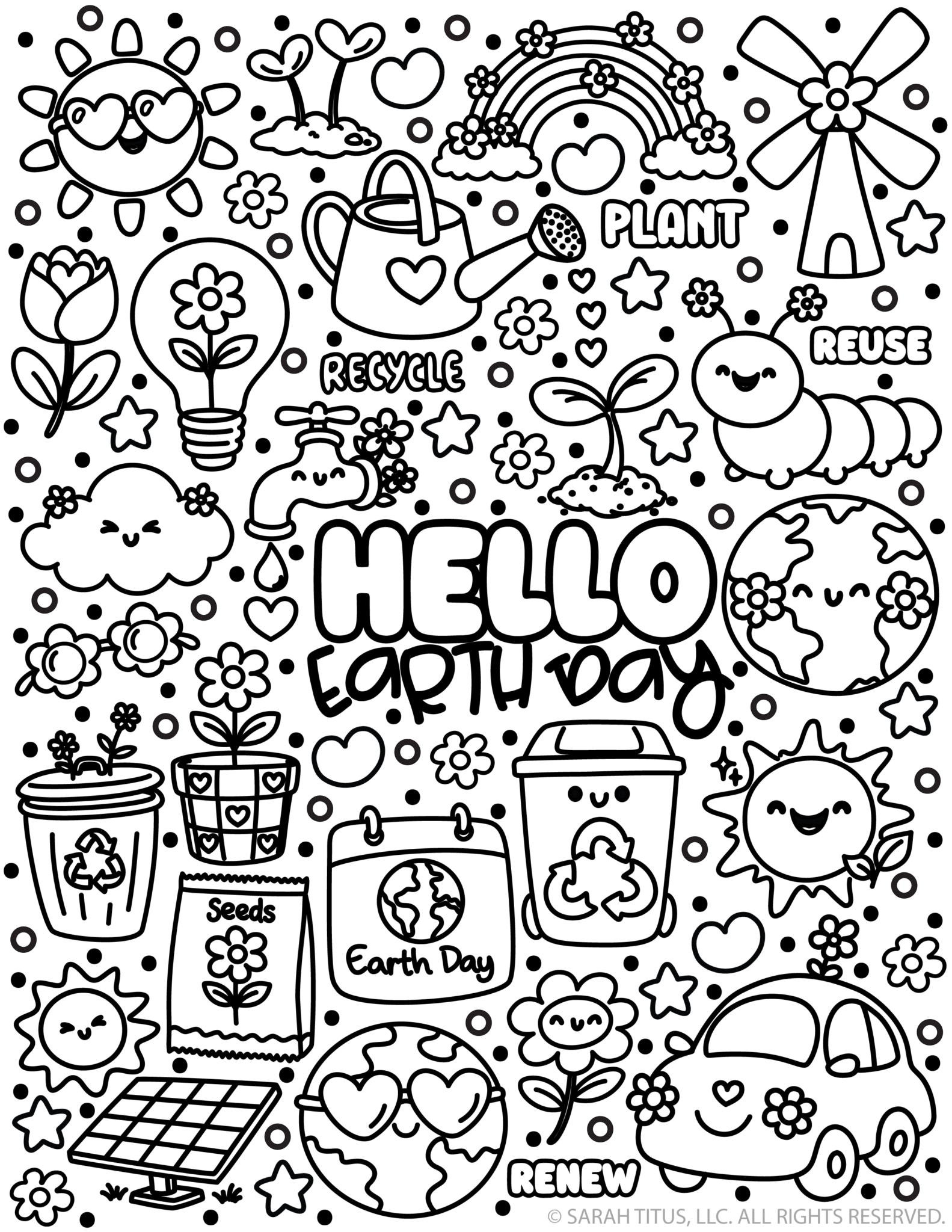 Free Printable Hello Earth Day Coloring Page (Cute Kawaii Recycling ...