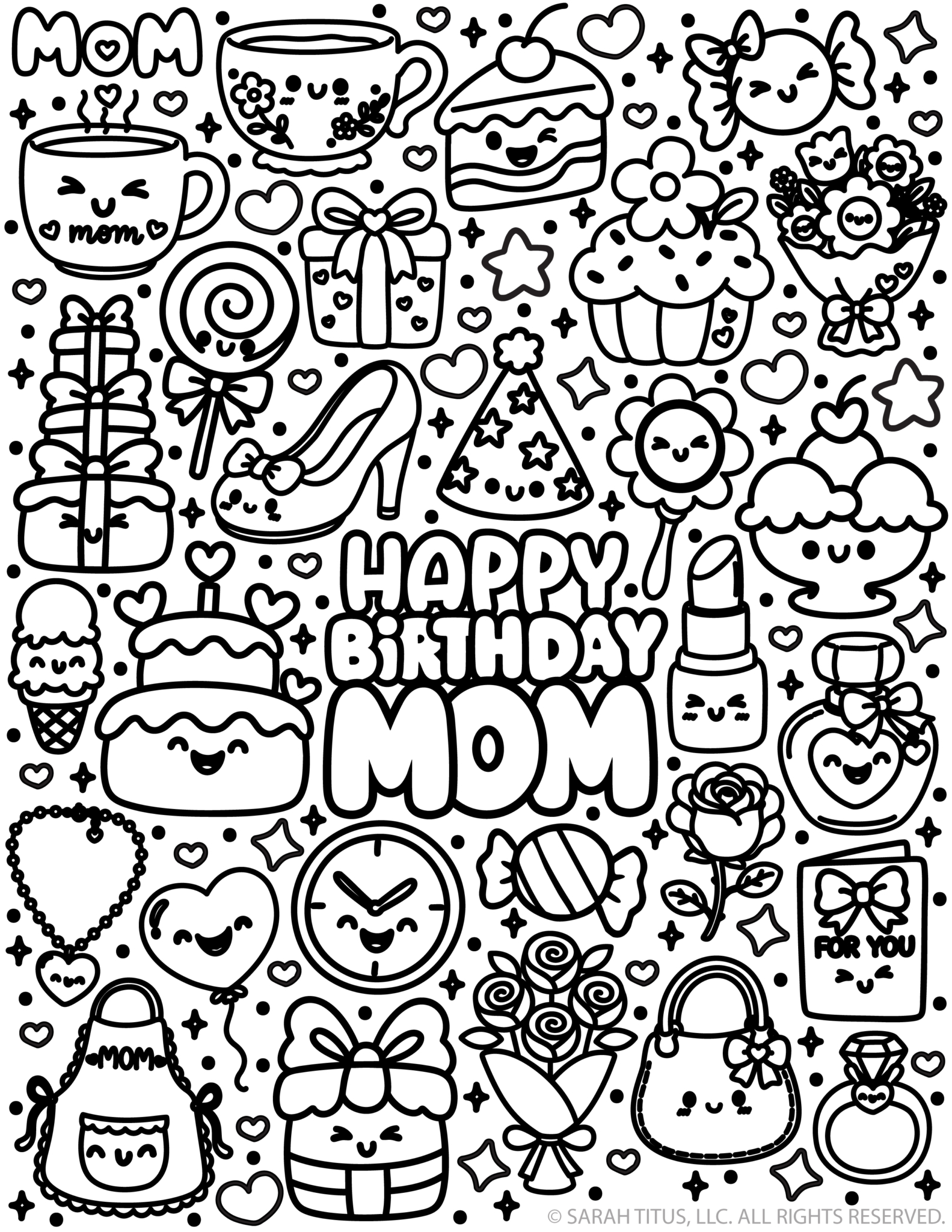 Happy Birthday Mom Coloring Page (Cute Birthday Printable Activity ...