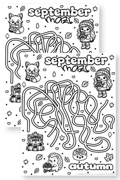 Free printable September maze activity sheet featuring a cute kawaii colorable puzzle for classroom, homeschool and screen-free September fun.